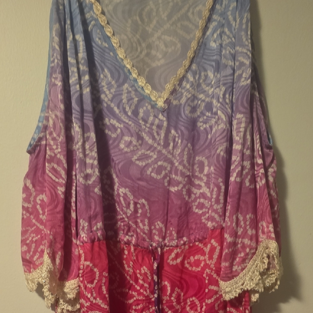 Calypso St. Barth Purple and Blue Kimono with Lace